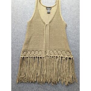 Love Always Women's Bohemian Sweater Top Open Tank Style Fringe Size M Tan